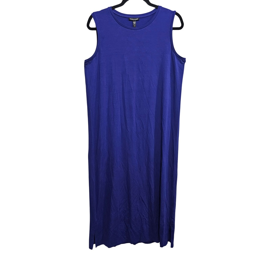 Eileen Fisher Stretch Jersey Knit Round Neck Dress Royal Blue Size Medium